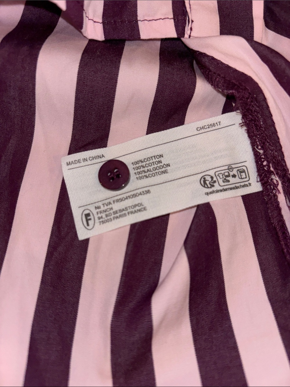 FRNCH Audry Striped Button-Front Dress Bow Tie Pink Purple Large NWT 100% Cotton - Picture 9 of 10